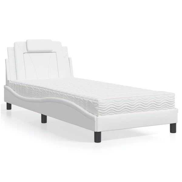 vidaXL Posteľ Viana s matracom biela 90x190 cm umelá koža