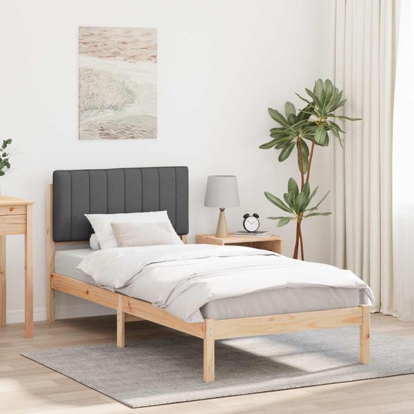 vidaXL Rám postele s čalúneným čelom Prírodná a tmavošedá 90 x 200 cm