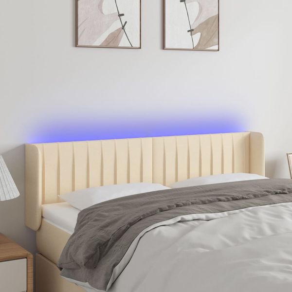 vidaXL Čelo postele s LED krémové 147x16x78/88 cm látka