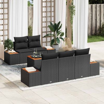 vidaXL Súprava záhradných pohoviek s úložiskom 6 pcs Čierna Poly ratan