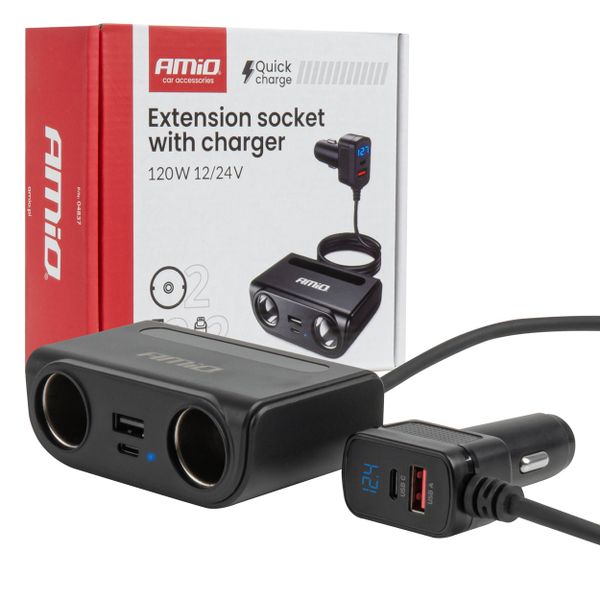 Predlžovacia zásuvka s nabíjačkou USB-C USB-A QC3.0 PD3.0 120W AMiO-04837