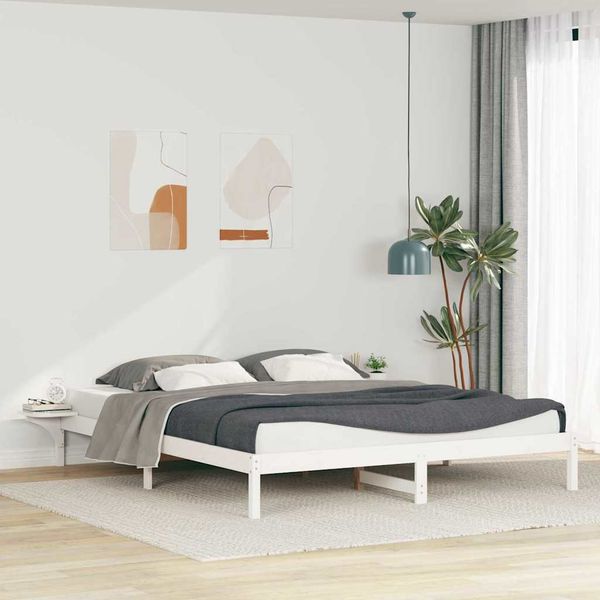 vidaXL Posteľový rám so stolíkmi Biela 180 x 210 cm