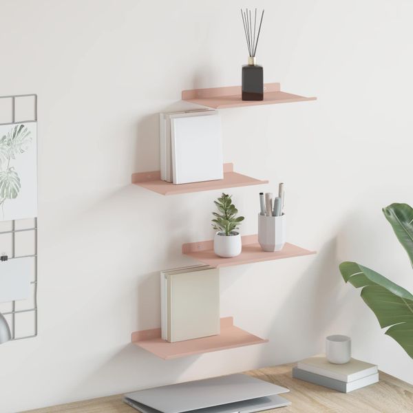 vidaXL Závesná polica Nástenný 4 pcs Ružová 30 x 18 x 2,5 cm Oceľ