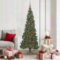 vidaXL Rohový umelý vianočný strom s 300 LED-i Zelená 180 cm PVC a kov