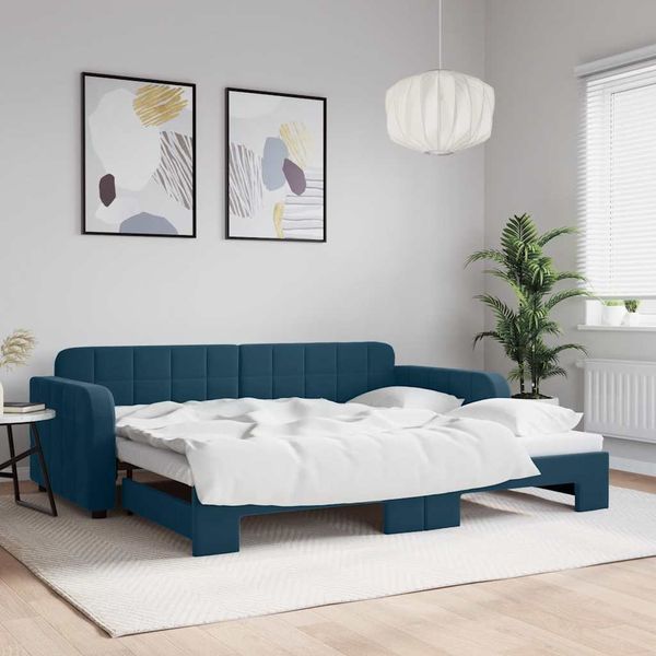 vidaXL Denná posteľ s rozkladacou posteľou modrá 90x200 cm zamat