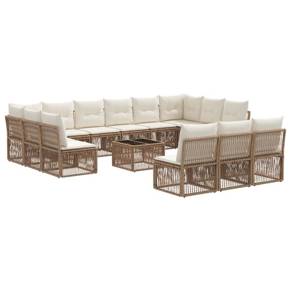 vidaXL Súprava záhradných pohoviek 14 pcs Béžová polyratan