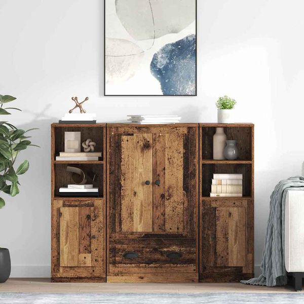 vidaXL Highboard so zásuvkou 3 pcs Staré drevo Kompozitné drevo