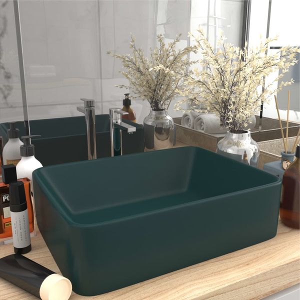 vidaXL Luxusné umývadlo matné tmavozelené 41x30x12 cm keramické
