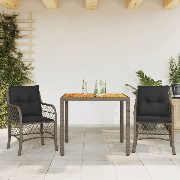 vidaXL 3-dielna záhradná bistro súprava s vankúšmi sivá polyratan