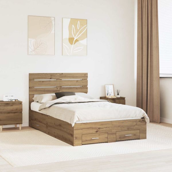 vidaXL Rám postele Remeselný dub 135 x 190 cm Kompozitné drevo