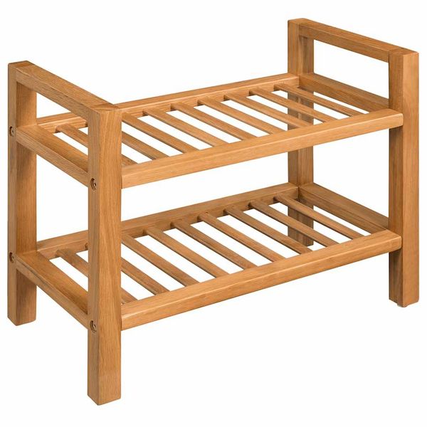 vidaXL Regál na topánky s 2 policami 50x27x40 cm, dubový masív