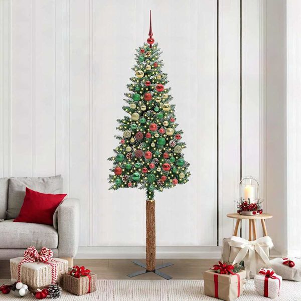 vidaXL Úzky vianočný stromček s 300 LED-i so stojanom Zelená 210 cm