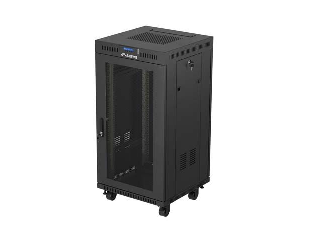 19'' Voľne stojúca racková skriňa 22u/600x600 (flat pack) so sieťovými dverami lcd čierna lanberg V2