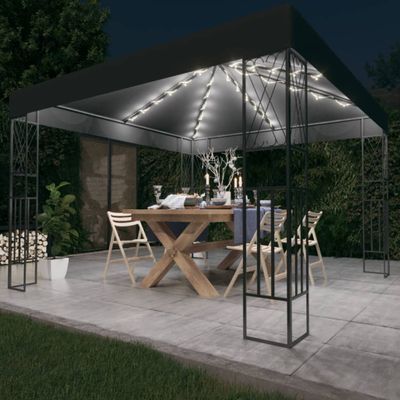 vidaXL Altánok s LED reťazou 3x3 m, antracitový, látka