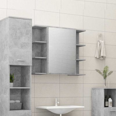 vidaXL Skrinka so zrkadlom betónovo sivá 80x20,5x64cm spracované drevo