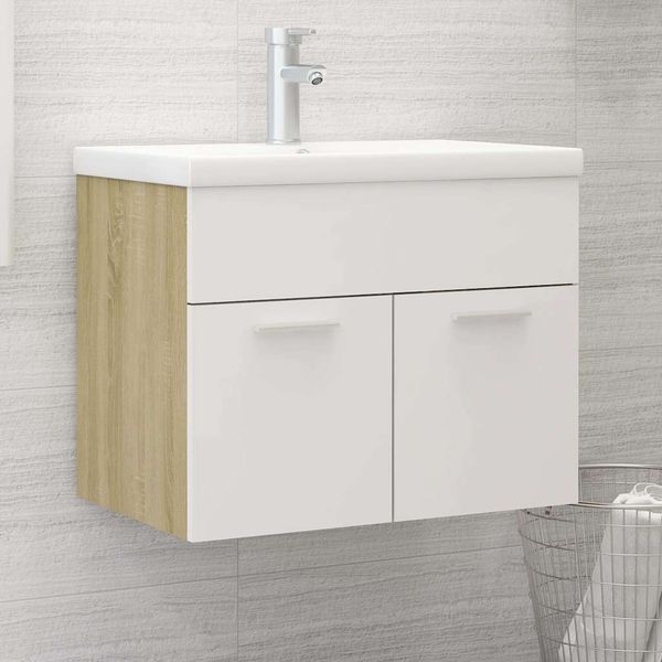 vidaXL Skrinka pod umývadlo biela+sonoma 60x38,5x46cm kompozitné drevo