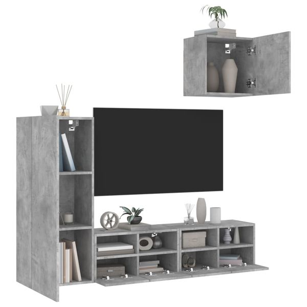 vidaXL 4-dielne TV nástenné skrinky betónovo sivé kompozitné drevo