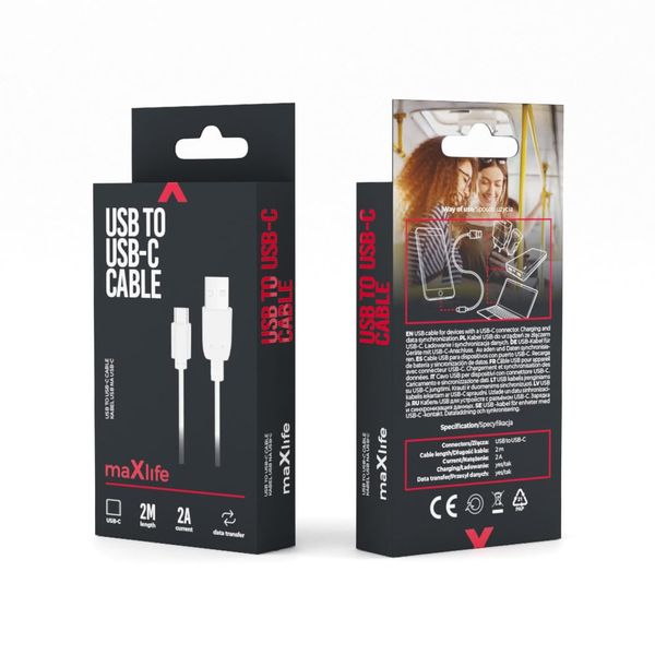 Maxlife USB - USB-C kábel 2m OEM0100970 biela
