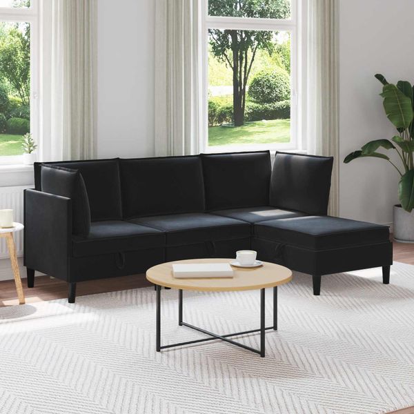 vidaXL Súprava nábytku do obývačky s vankúšom 4 pcs Čierna Zamat