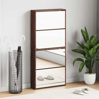 vidaXL Botník so zrkadlom 4-poschodový hnedý dub 63x17x134 cm