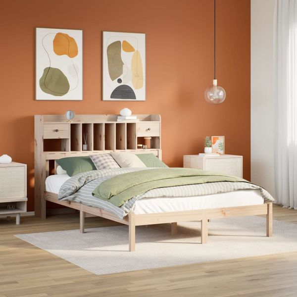 vidaXL Posteľ s knižnicou bez matraca 150x200 cm borovicový masív
