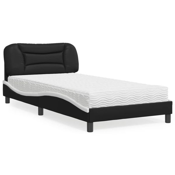 vidaXL Posteľ s matracom Hvar čierno-biela 100x200 cm umelá koža
