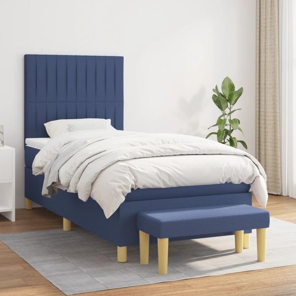 vidaXL Posteľný rám boxspring s matracom modrý 90x200 cm látka