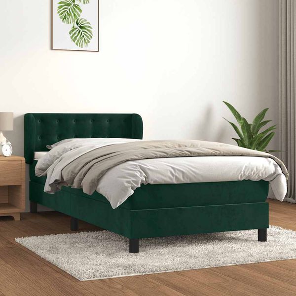 vidaXL Posteľný rám boxsping s matracom tmavozelený 90x190 cm zamat
