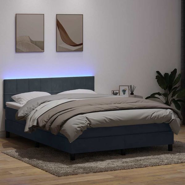 vidaXL Posteľný rám boxspring s matracom a LED tmavosivý 140x210 cm zamat