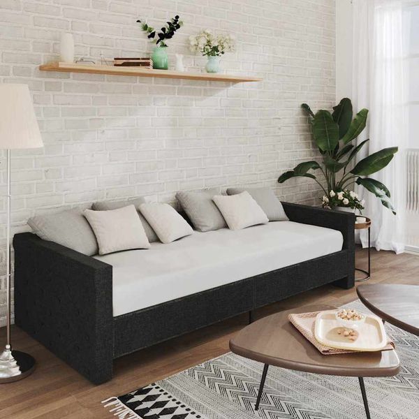 vidaXL Pohovka s matracom a USB čierna látková 90x200 cm