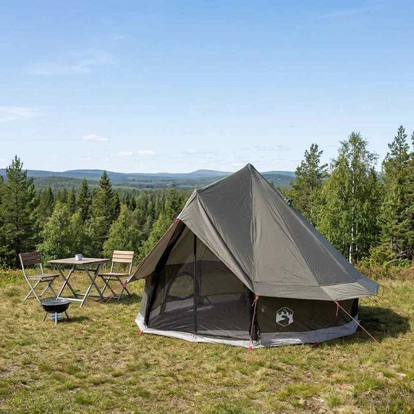 vidaXL Tipi stan so strechou Hnedá Šedá 250 x 250 cm Polyester a oceľ