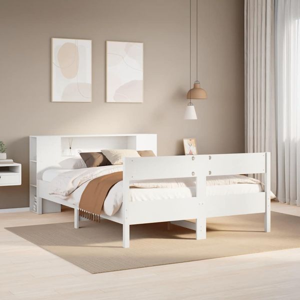 vidaXL Posteľ s knižnicou bez matraca biela 140x200cm borovicový masív