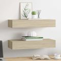 vidaXL Nástenné zásuvkové police 2 ks farba dubu 60x23,5x10 cm MDF