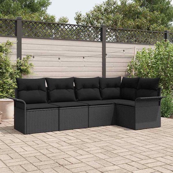 vidaXL Súprava záhradných pohoviek s úložiskom 5 pcs Čierna polyratan