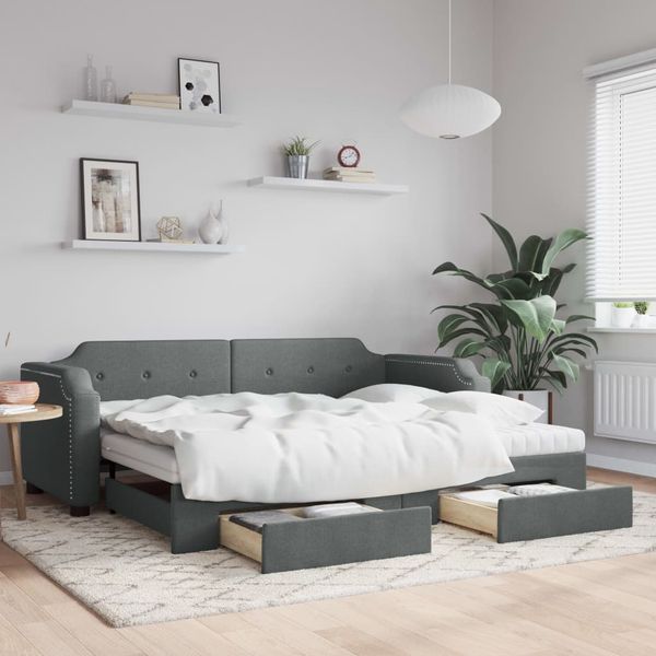 vidaXL Rozkladacia denná posteľ so zásuvkami tmavosivá 80x200 cm látka