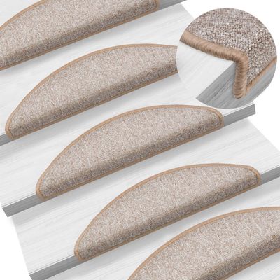 vidaXL Schodové rohože 15 ks 56x17x3 cm svetlohnedé polkruhové