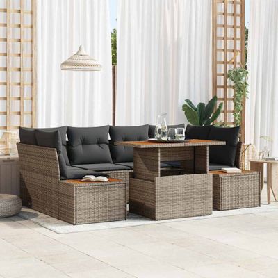 vidaXL Súprava záhradných pohoviek s úložiskom 7 pcs Sivá Poly ratan