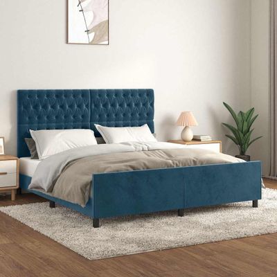vidaXL Rám postele s čelom tmavomodrý 180x200 cm zamat