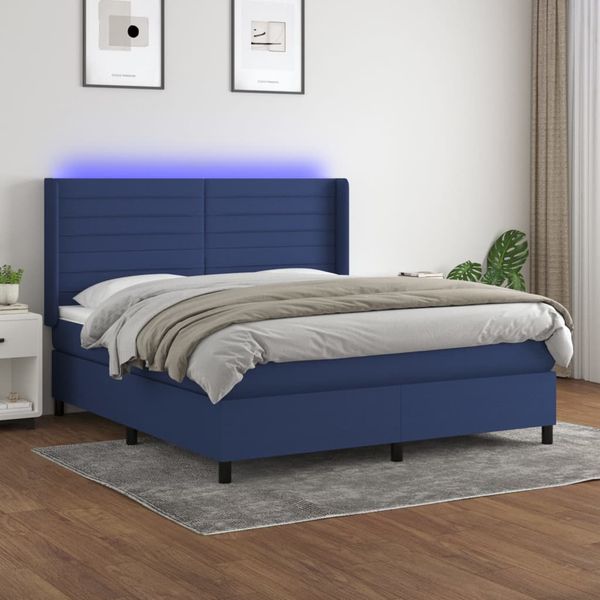 vidaXL Posteľ boxsping s matracom a LED modrá 180x200 cm látka