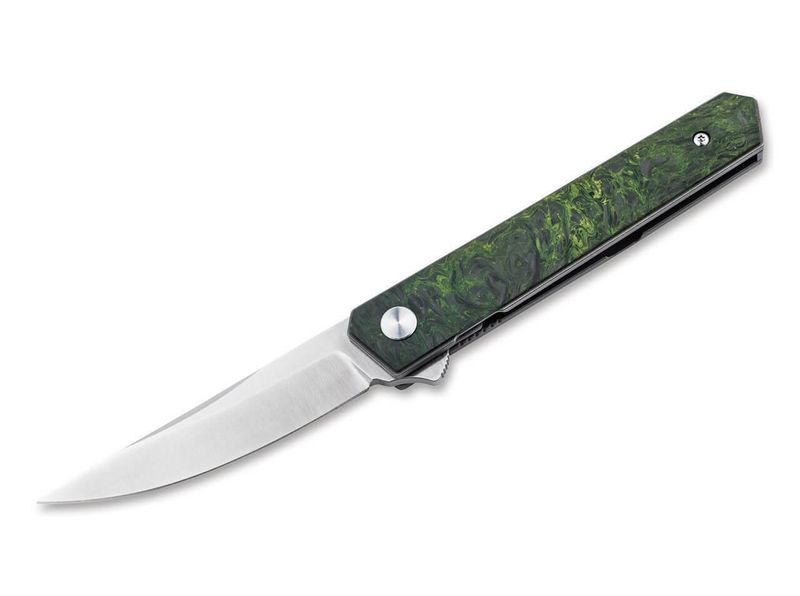 Böker Plus 01BO497 KWAIKEN MINI LIMITED vreckový nôž 7,7 cm, zelená, uhlíkové vlákno, titán, puzdro