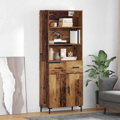 vidaXL Highboard Staré drevo 69,5 x 34 x 180 cm Kompozitné drevo