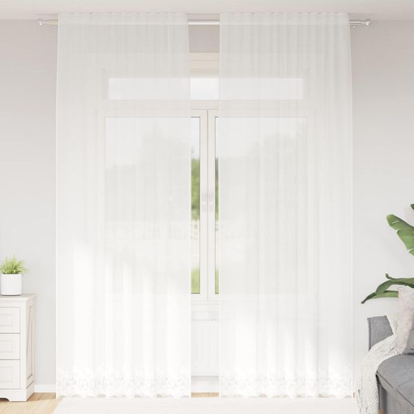 vidaXL Čipková záclona so záclonami Biela 300 x 150 cm Polyester