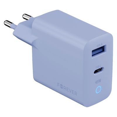 Nabíjačka Forever Vibe-TC45AC GaN PD QC 1x USB-C 1x USB 45W nebeská modrá