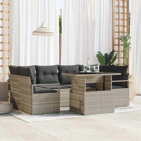 vidaXL Súprava záhradných pohoviek 7 pcs Svetlosivá polyratan