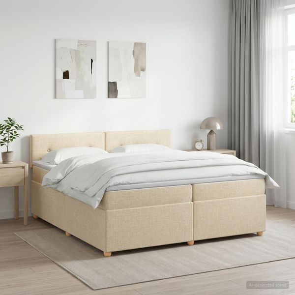 vidaXL Posteľ boxspring s matracom Krémová 200 x 200 cm Látka