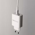 Forever TC-07-30AC PD QC charger 1x USB-C 1x USB 30W white + USB-C - USB-C cable 60W