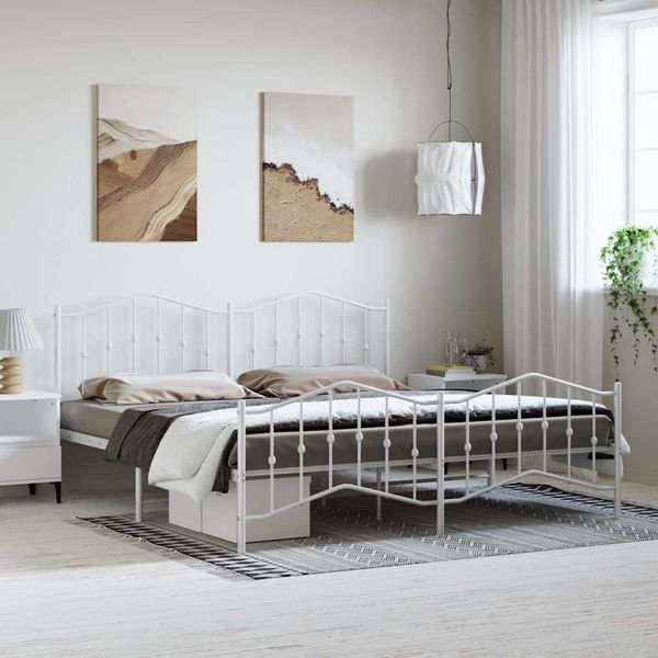 vidaXL Kovový rám postele s predným a zadným čelom biely 193x203 cm