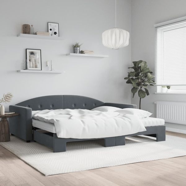 vidaXL Rozkladacia denná posteľ s matracmi tmavosivá 100x200 cm zamat