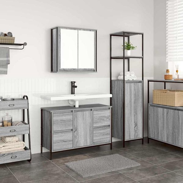 vidaXL Sada kúpeľňového nábytku so zásuvkou 2 pcs Sivý sonoma a čierny