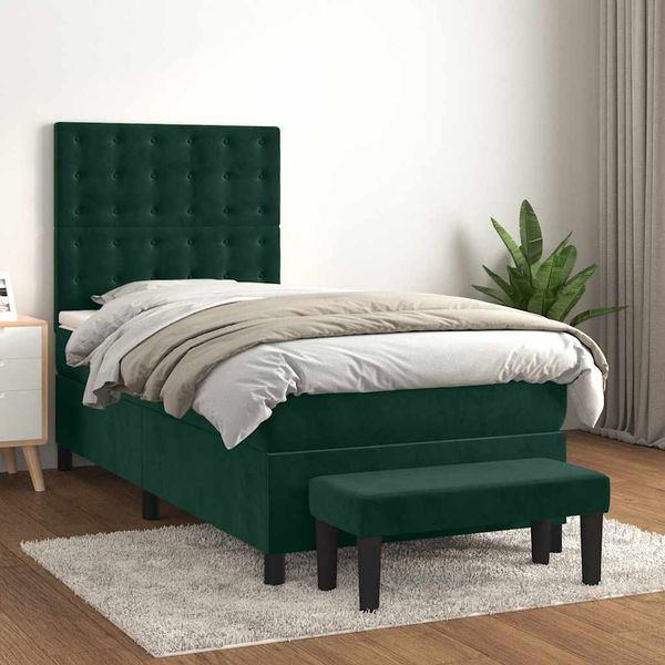 vidaXL Posteľný rám boxsping s matracom tmavozelený 90x190 cm zamat